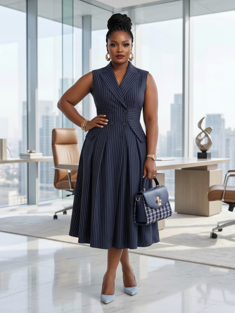 Robe midi sans manches à rever - Women Formal Office Wear Tops avis et prix