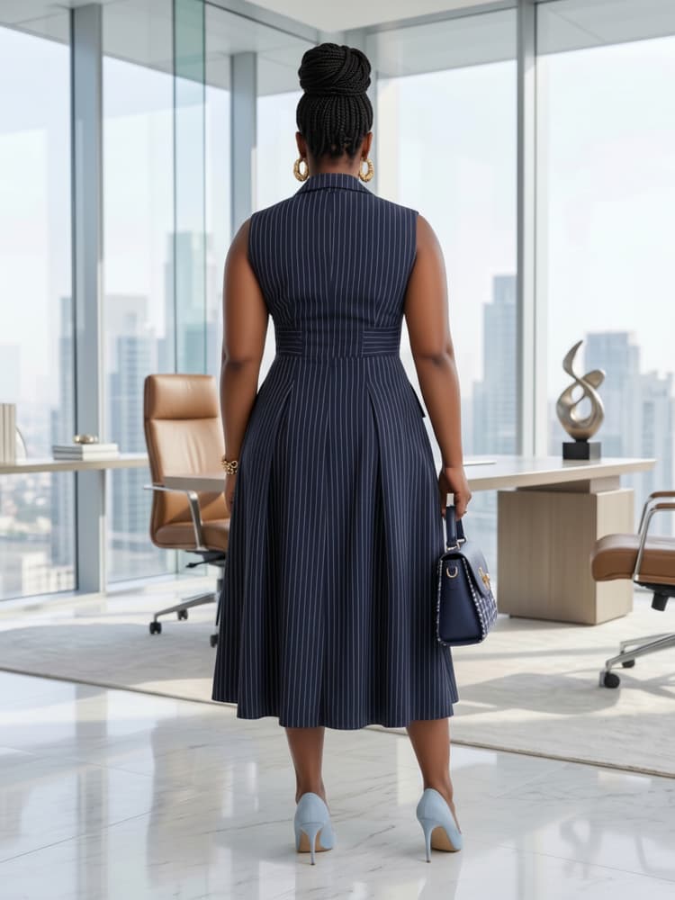 Robe midi sans manches à rever - Women Formal Office Wear Tops avis et prix