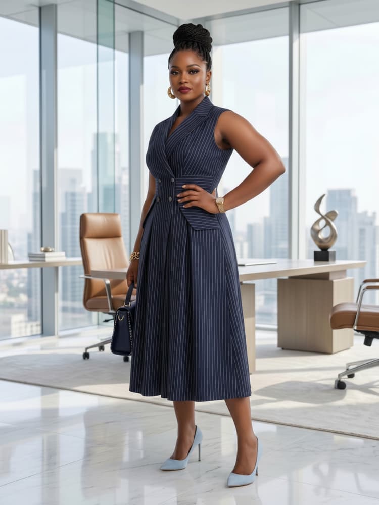 Robe midi sans manches à rever - Women Formal Office Wear Tops avis et prix