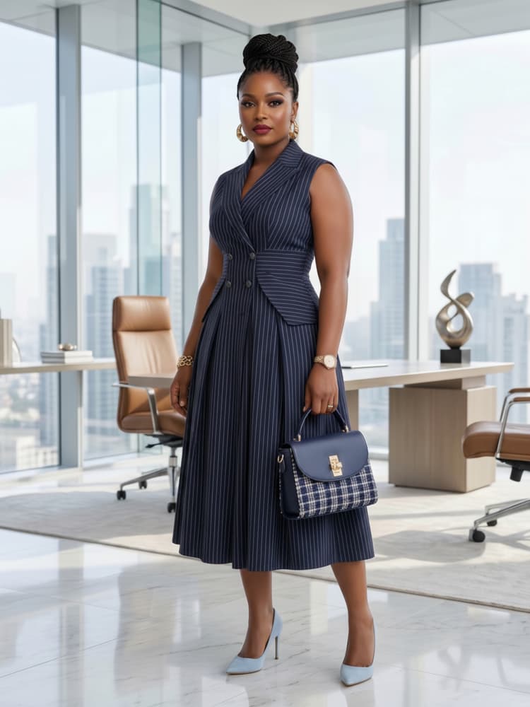 Robe midi sans manches à rever - Women Formal Office Wear Tops avis et prix