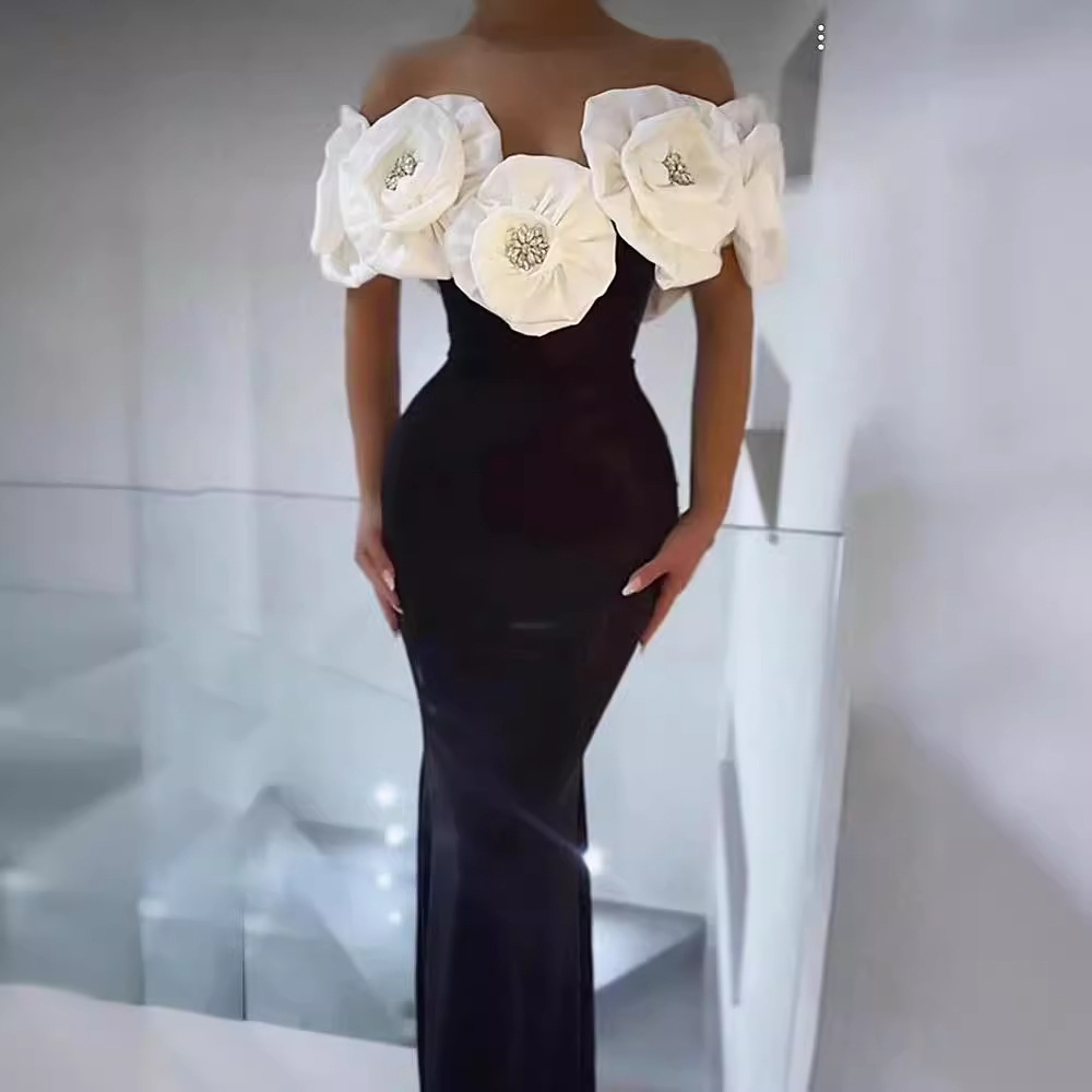 Robe à bandes à fleurs blanche - Women Formal Wear For Wedding avis et prix